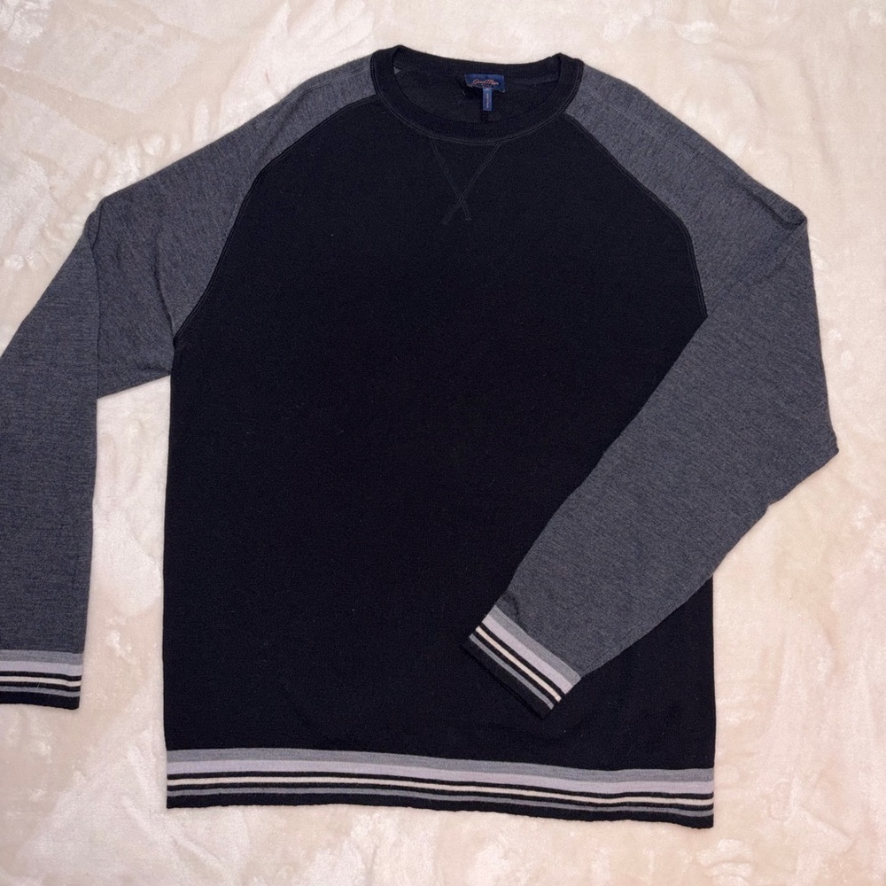 Men's Black and Gray Varsity Baseball Tee Sweater